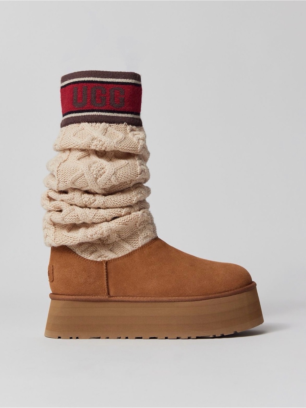UGG Women's Over-the-Knee Suede Platform Boots in Tan and Cream